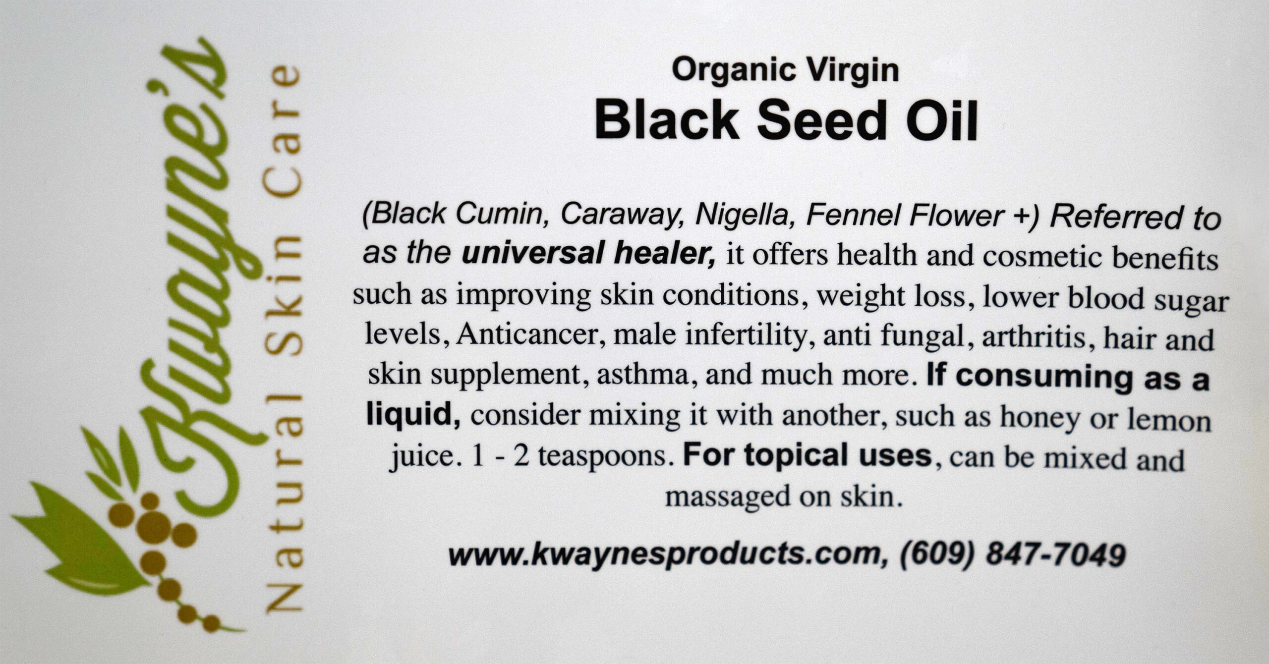 Kwanyes Natural Skin Care Black Seed Oil